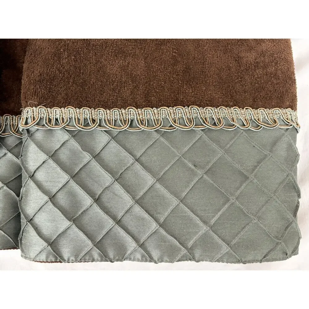 Sherry Kline Brown Bathroom Towel Set Pleated Green Diamonds 4 Pcs